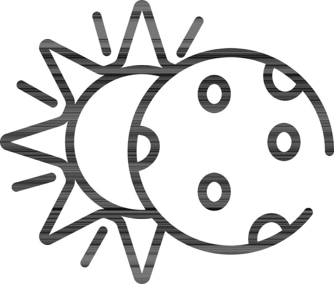 Sonne hinter Finsternis Symbol im schwarz Umriss. vektor
