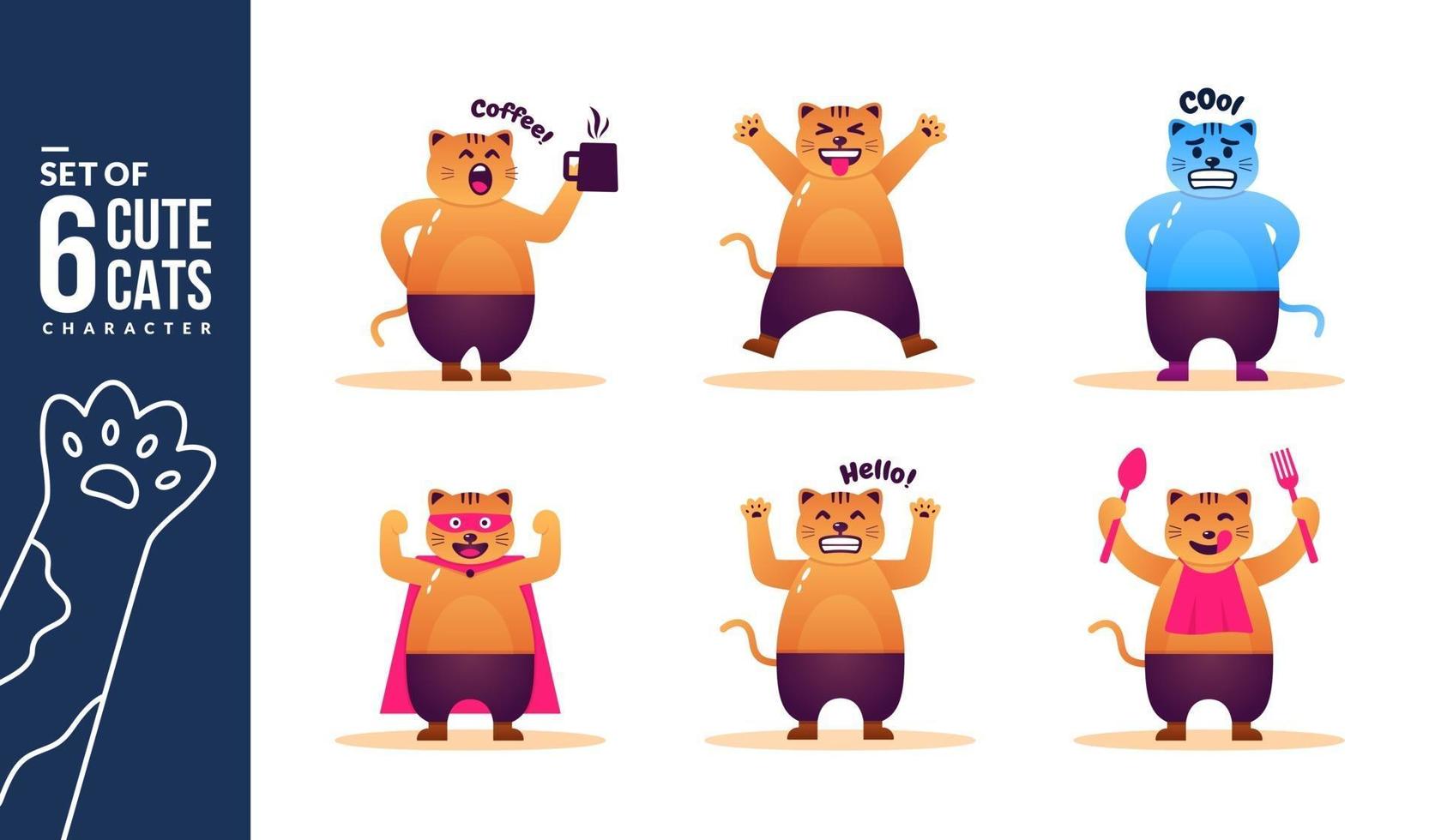Sammlung von sechs niedlichen Katzen Charakter in verschiedenen Posen vektor