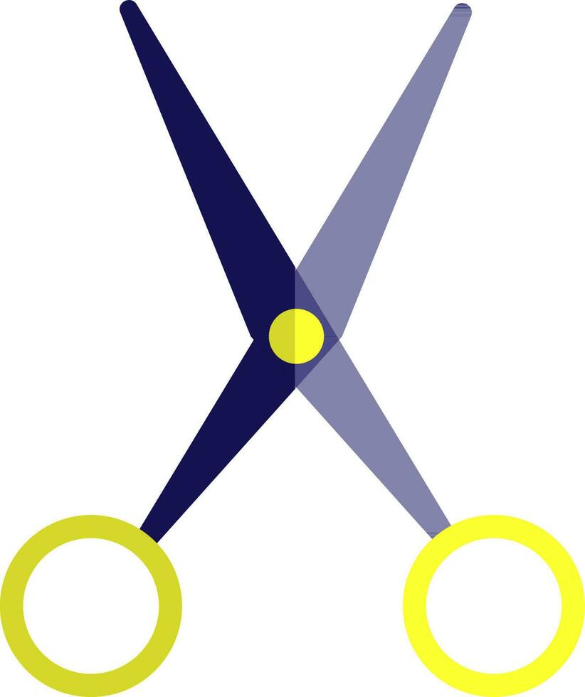 Blau und Gelb Schere im eben Stil. vektor