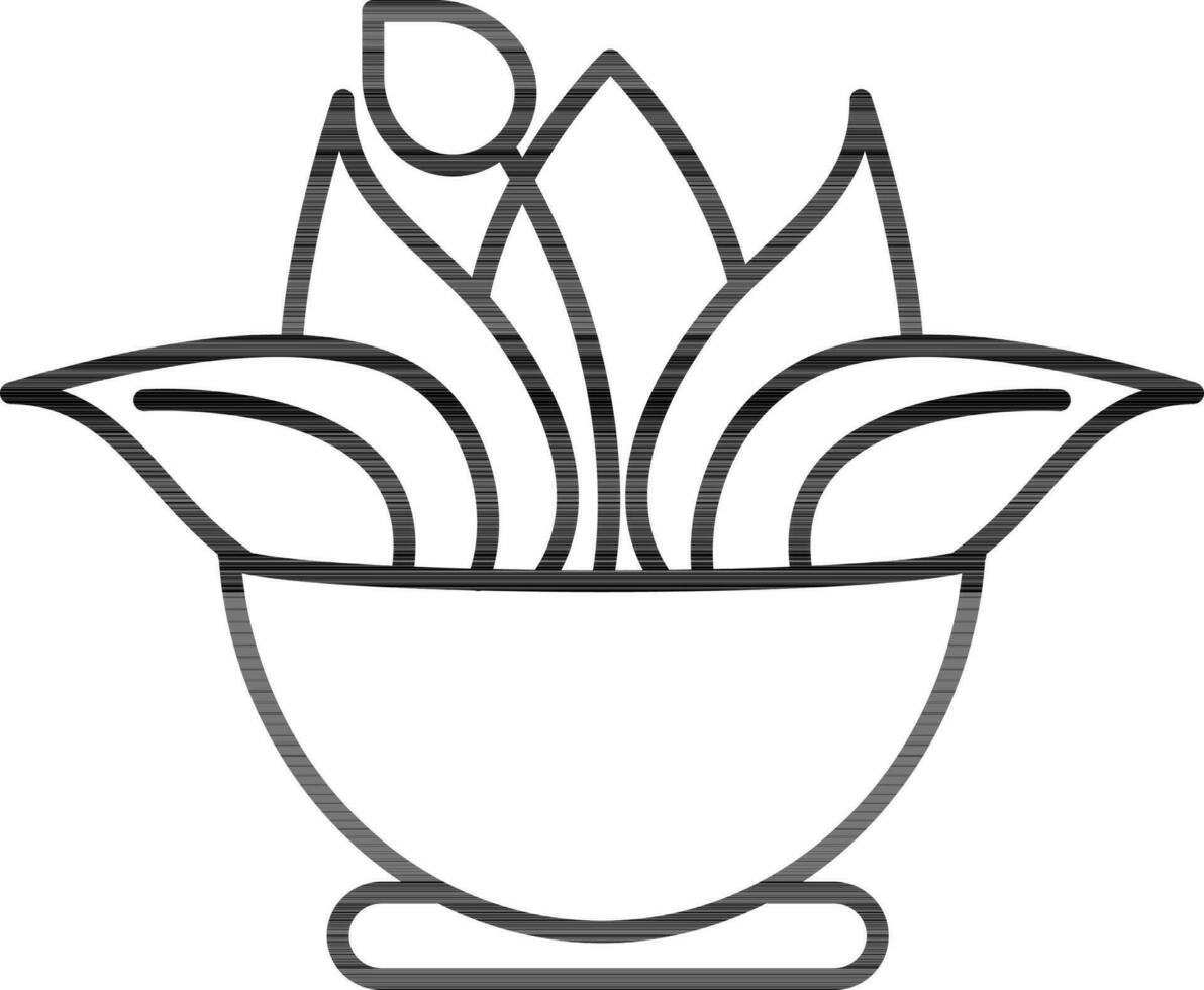 blomma knopp med blad växt i pott linje konst ikon. vektor