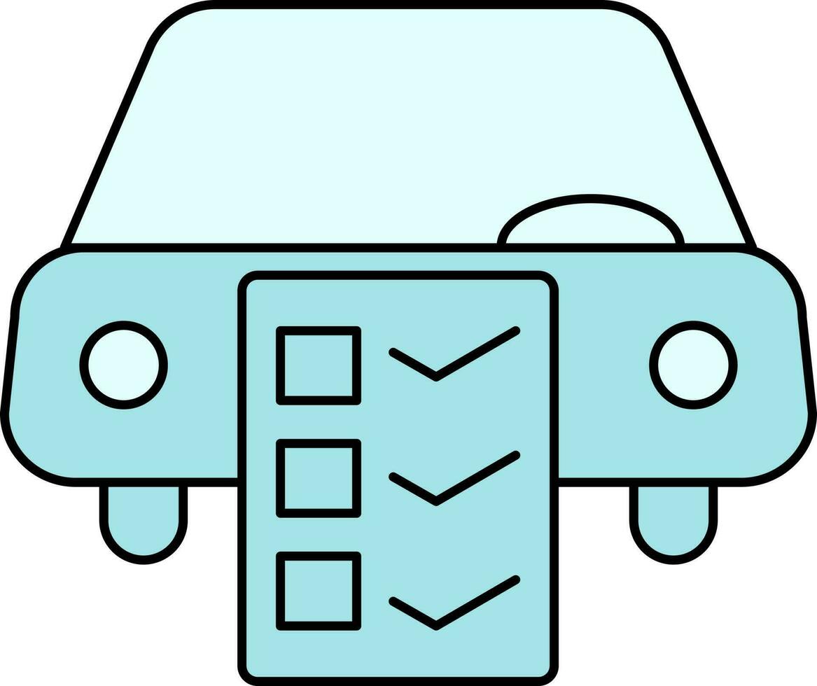 Türkis Checkliste mit Auto oder Auto Symbol. vektor