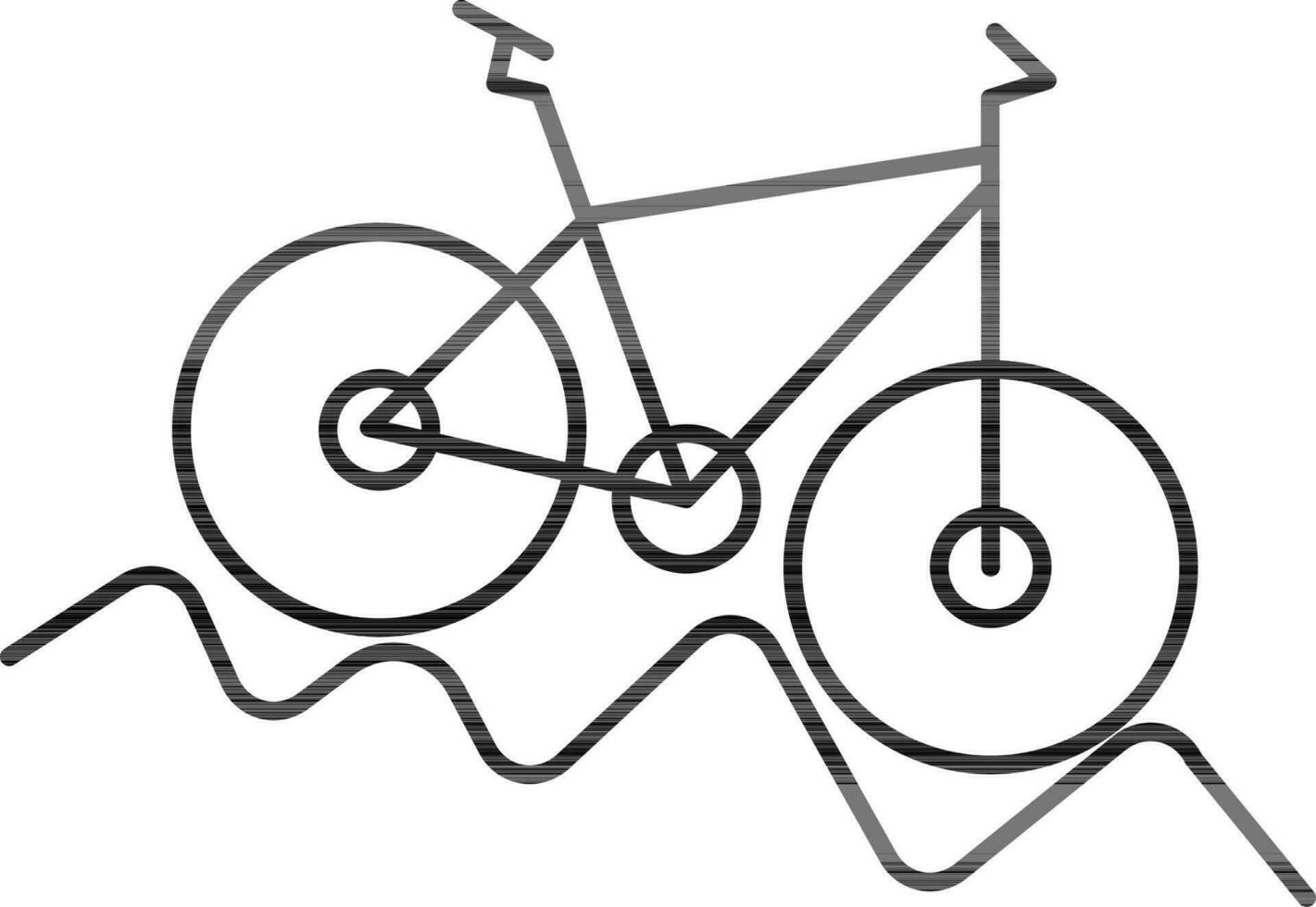 Fahrrad auf holperig Straße Symbol im schwarz Umriss. vektor