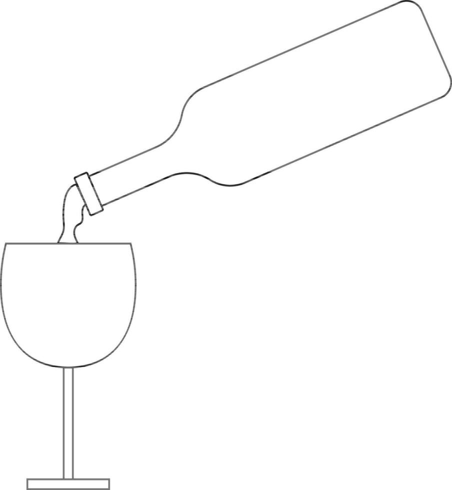 Portion Wein im ein Glas mit ein Flasche im schwarz Linie Kunst. vektor