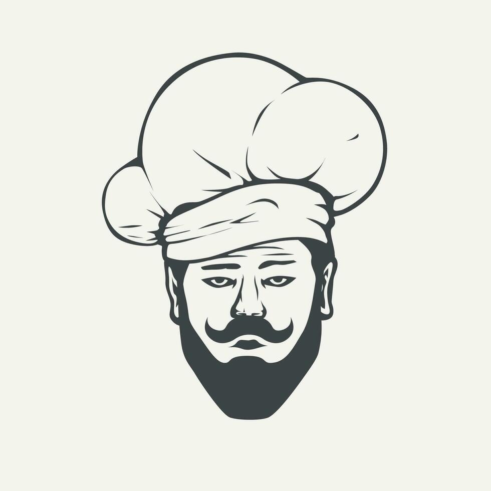 manlig kock bär hatt logotyp på vit vektor
