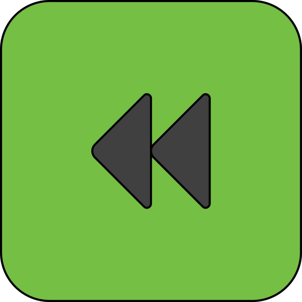 spola tillbaka knapp ikon i grön bakgrund med stroke för multimedia. vektor