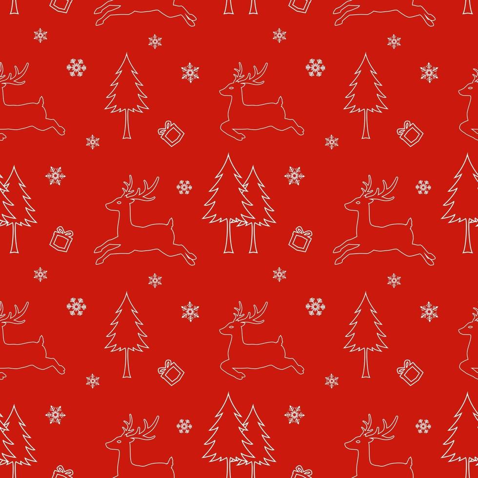 nahtloses Muster des Weihnachtsentwurfs der Wintersaison auf rotem Hintergrund für Feiertagsfeierparty-Neujahrsdruck oder Geschenkpapier vektor