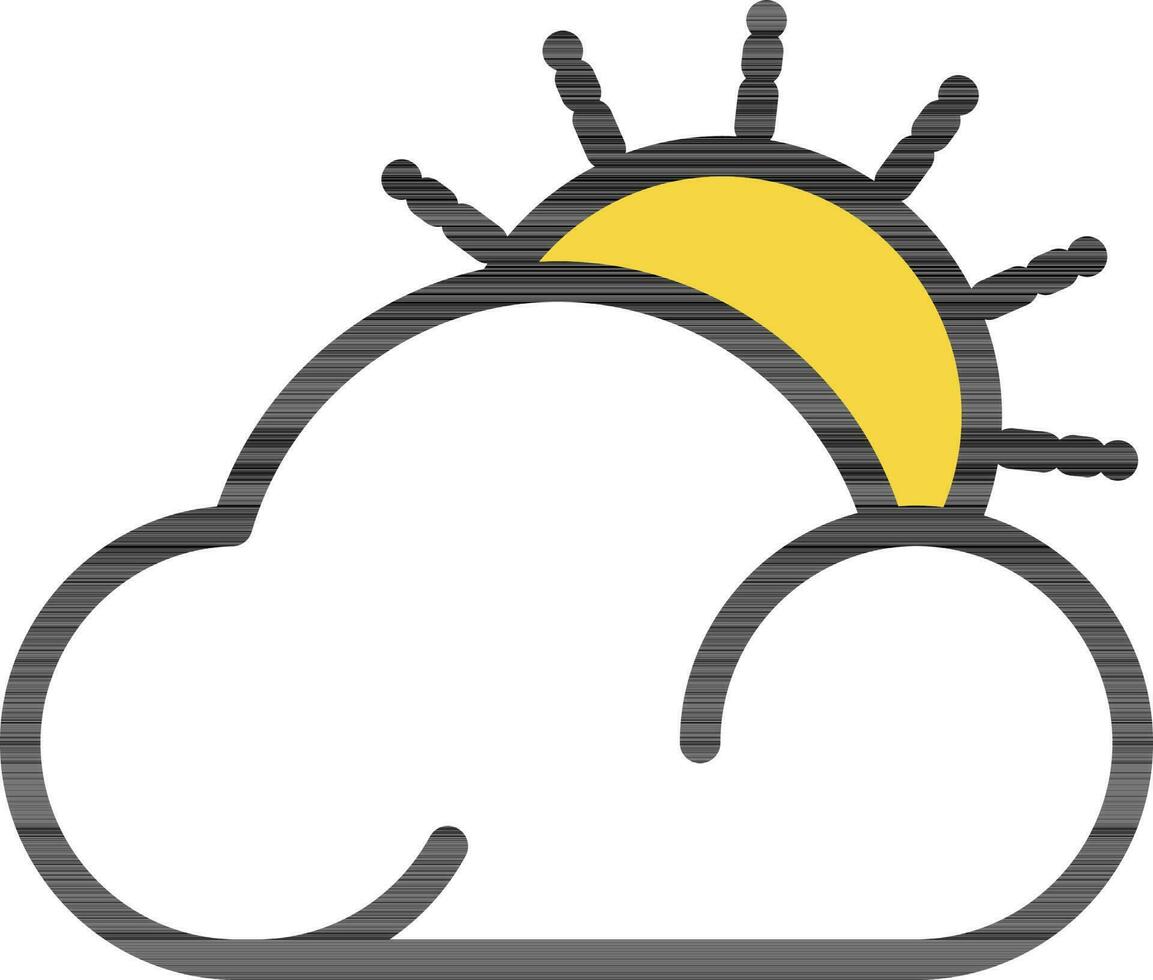 Sol Bakom moln ikon i gul och vit Färg. vektor