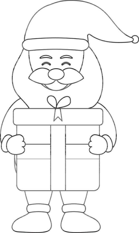 Karikatur Santa claus halten ein Geschenk Box Symbol im schwarz Umriss. vektor