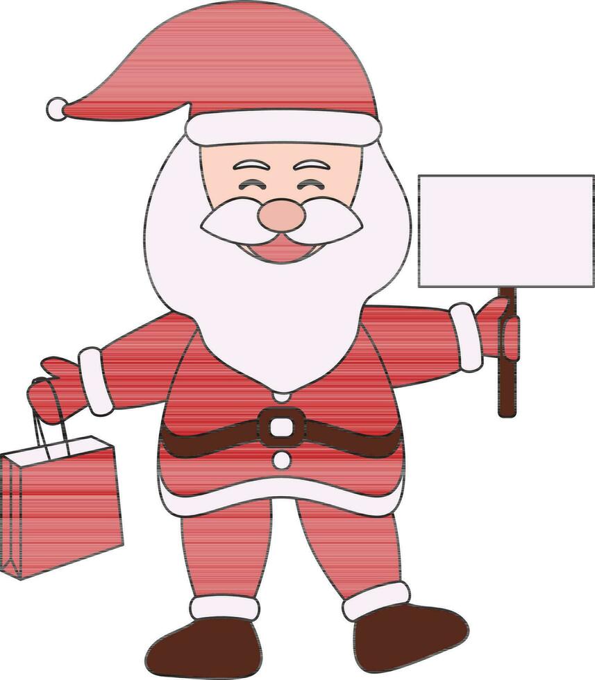 Vektor Illustration von Santa claus halten Einkaufen Tasche mit leeren Schild.