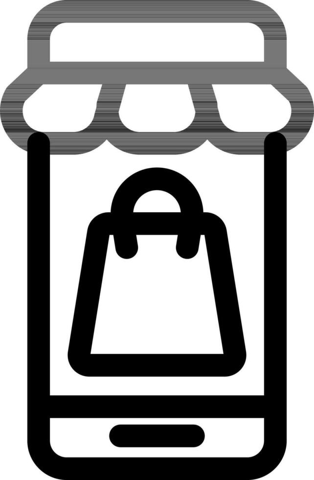 Handy, Mobiltelefon Geschäft mit Einkaufen Tasche Linie Kunst Symbol zum online Einkaufen. vektor