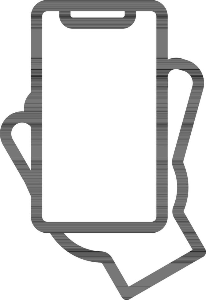 Hand halten Smartphone Symbol im schwarz Linie Kunst. vektor