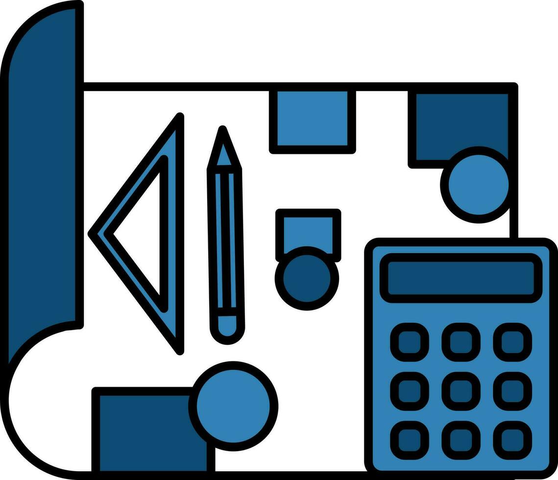 Entwurf mit Taschenrechner Symbol im Blau und Weiß Farbe. vektor