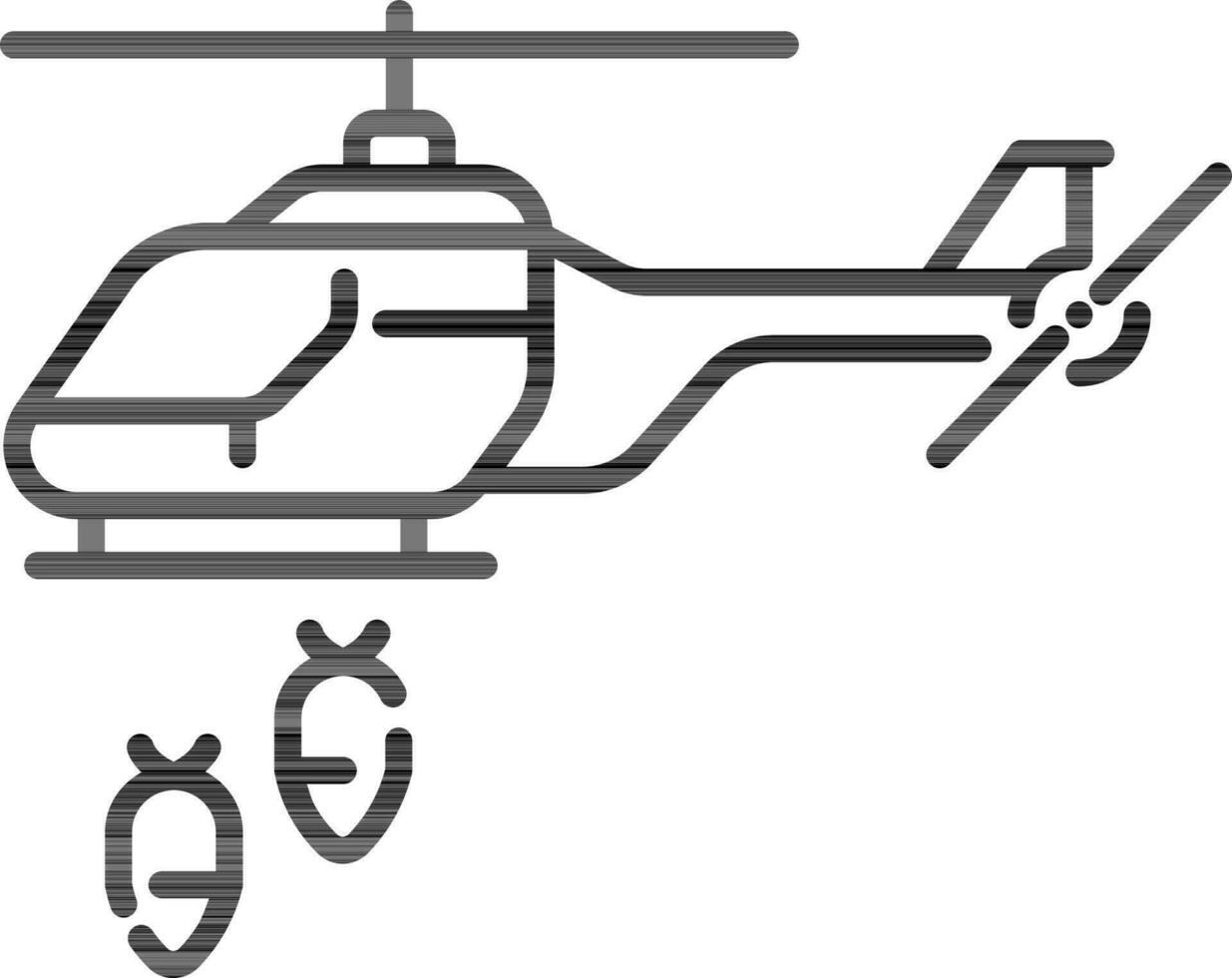 missiler faller från helikopter ikon i svart översikt. vektor