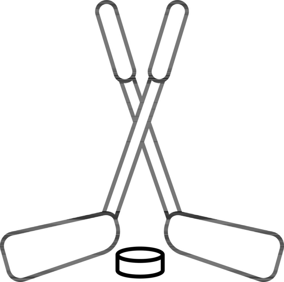 Eishockey Stöcke mit Puck Symbol im schwarz dünn Linie. vektor