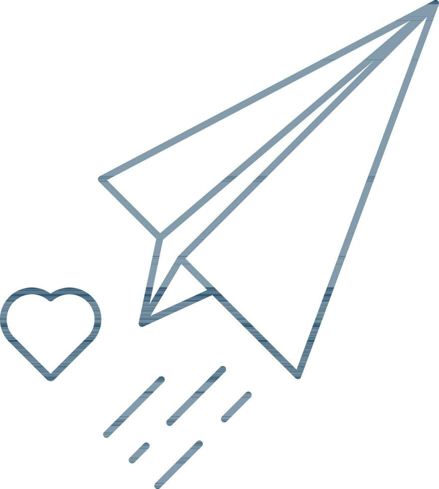 isolerat hjärta papper flygplan ikon i linje konst. vektor