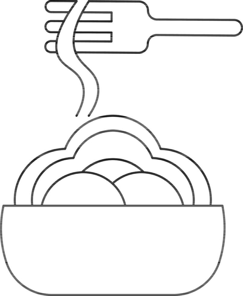 Nudel Schüssel mit Gabel Löffel Symbol im schwarz Umriss. vektor