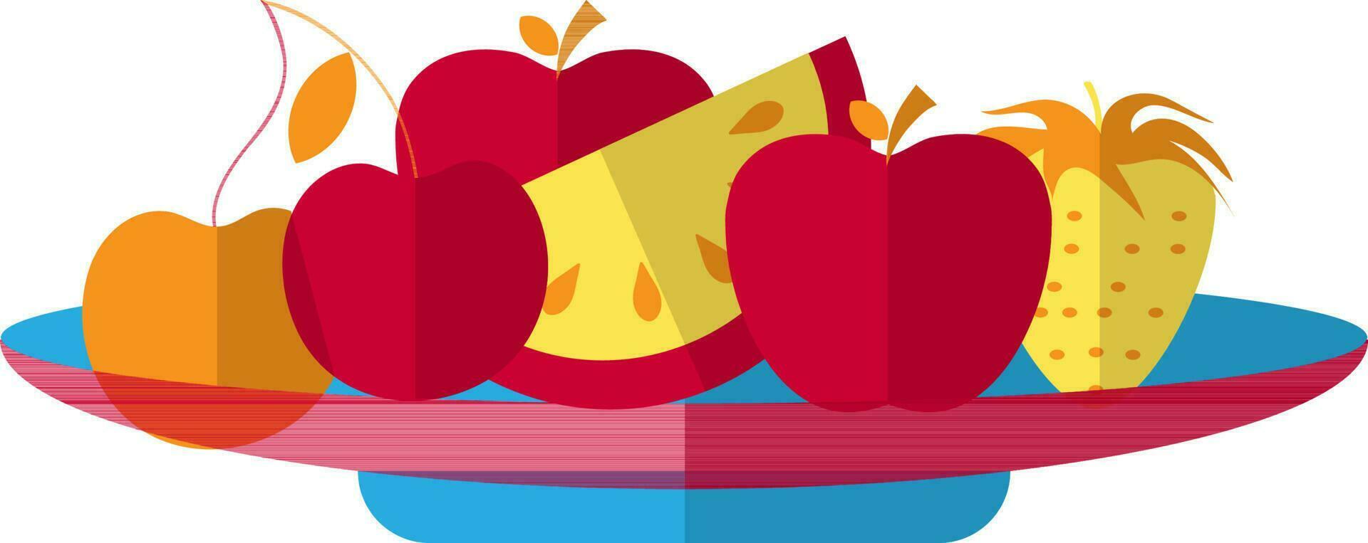 äpplen, vattenmelon, jordgubb och vindruvor på palte. vektor