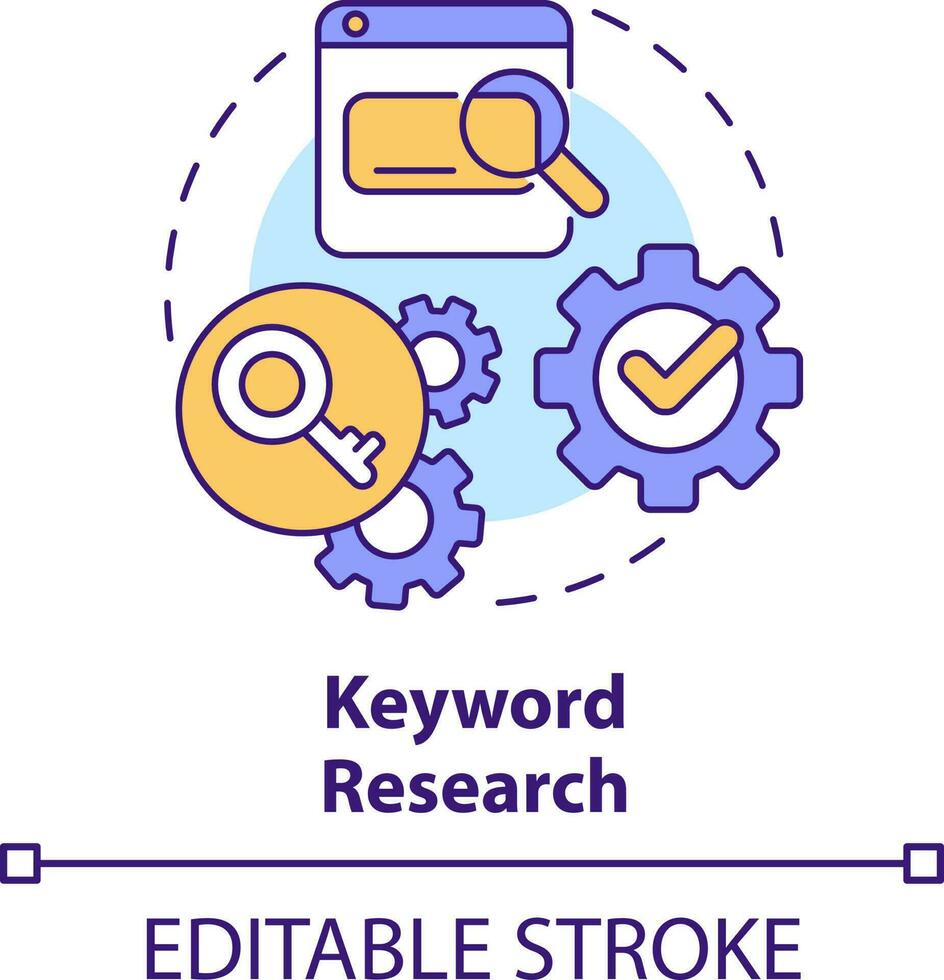 Stichwort Forschung Konzept Symbol. SEO Technologie. Daten zum Inhalt Design abstrakt Idee dünn Linie Illustration. isoliert Gliederung Zeichnung. editierbar Schlaganfall vektor