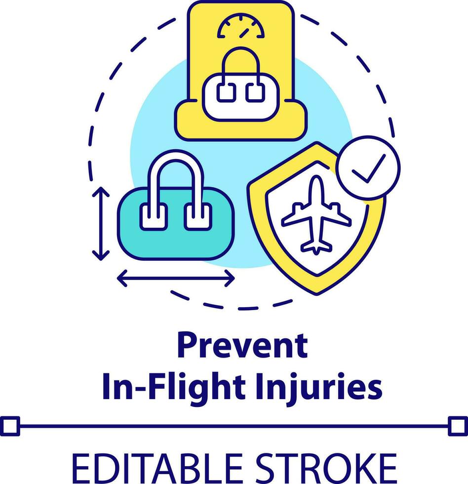 verhindern während des Fluges Verletzungen Konzept Symbol. Passagier Sicherheit Trinkgeld abstrakt Idee dünn Linie Illustration. gut Wartung. isoliert Gliederung Zeichnung. editierbar Schlaganfall vektor