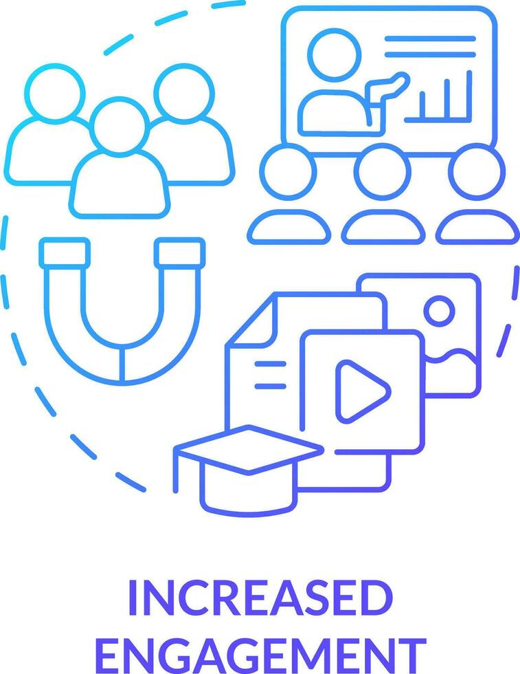 ist gestiegen Engagement Blau Gradient Konzept Symbol. Mikrolernen Vorteil abstrakt Idee dünn Linie Illustration. Lerner Zufriedenheit. beschäftigt, verlobt Studenten. isoliert Gliederung Zeichnung vektor