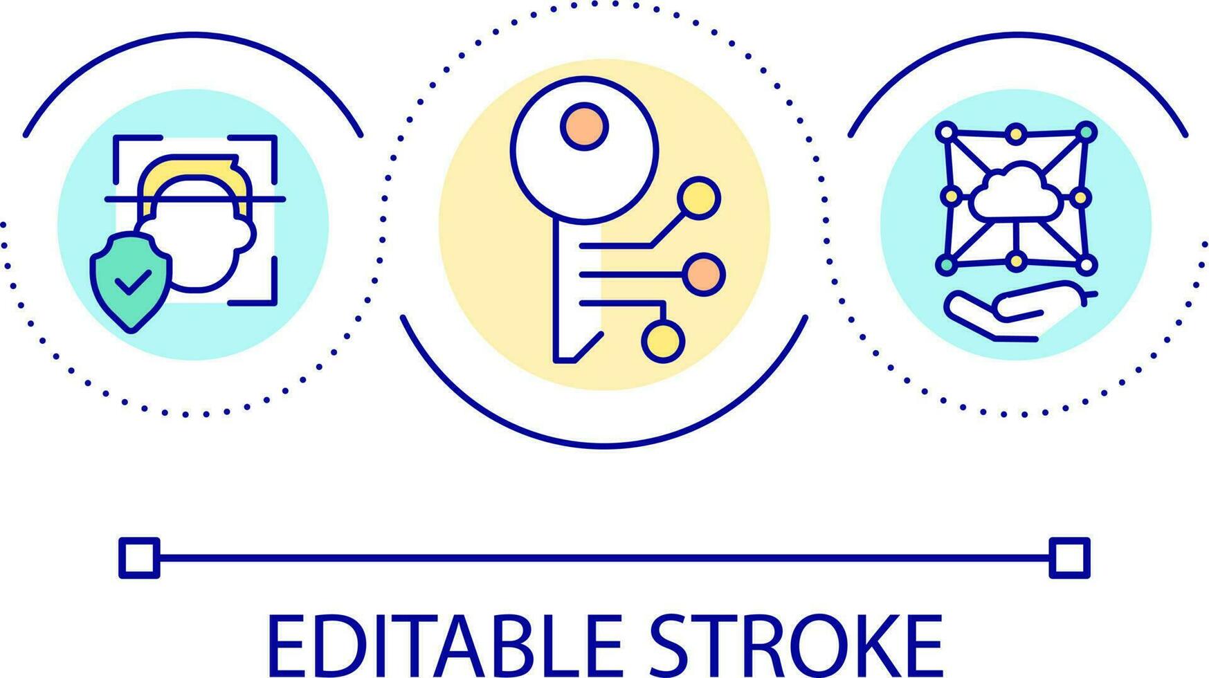 nyckel förvaltning i moln datoranvändning slinga begrepp ikon. ansiktsbehandling igenkännande abstrakt aning tunn linje illustration. Identifiering lösning. isolerat översikt teckning. redigerbar stroke vektor