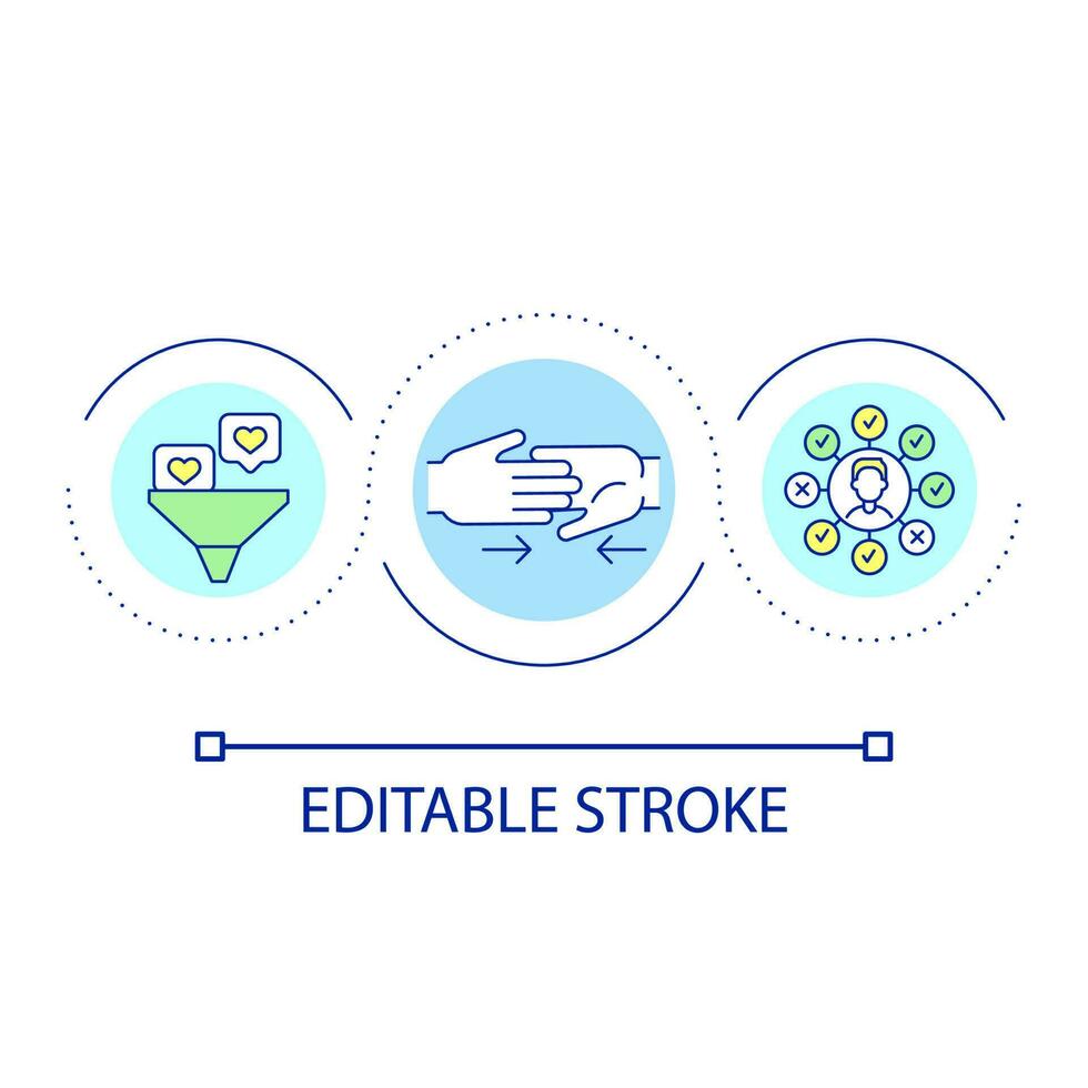 Kontakt mit Potenzial Kunde Schleife Konzept Symbol. Der Umsatz Trichter Methode. Marketing Strategie abstrakt Idee dünn Linie Illustration. isoliert Gliederung Zeichnung. editierbar Schlaganfall vektor