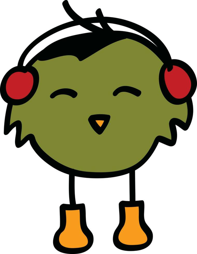 tecknad serie fågel lyssnande musik. vektor