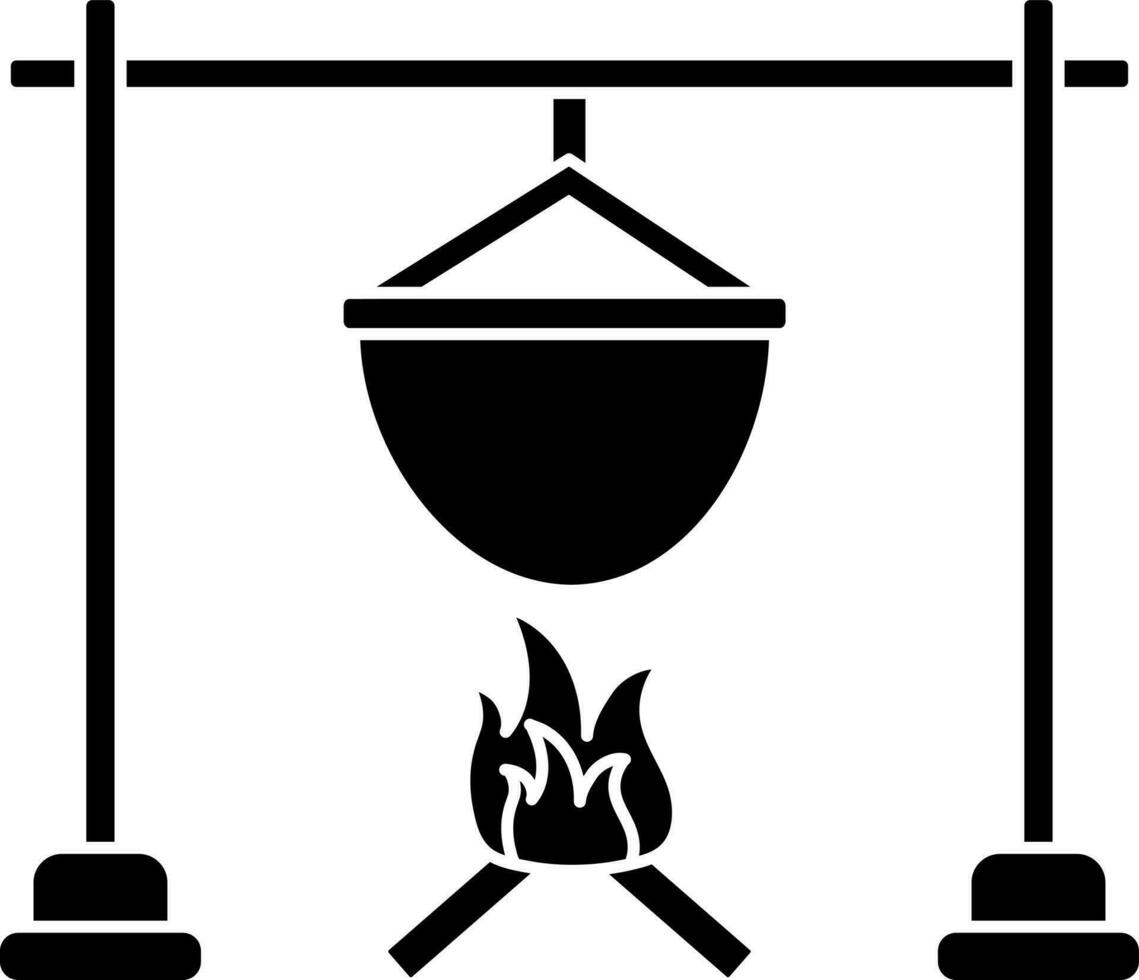 matlagning pott på ben brand, glyf ikon. vektor