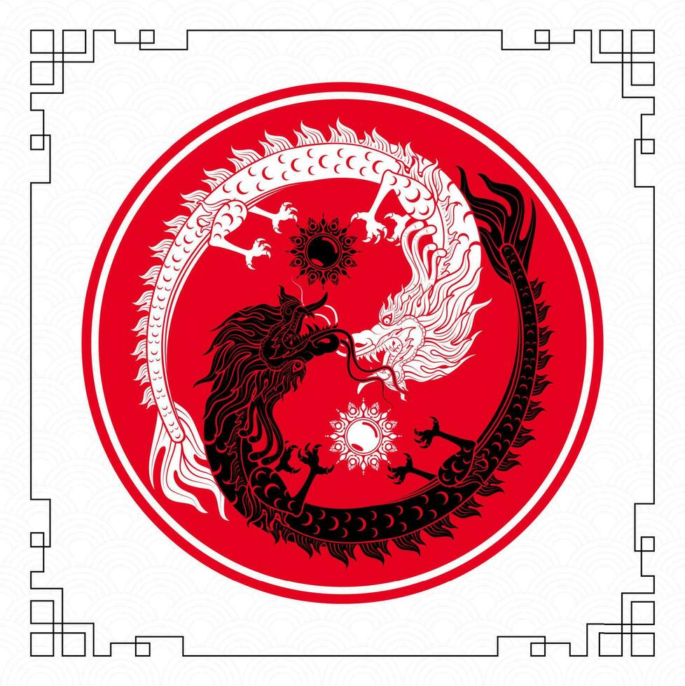 glücklich Chinesisch Neu Jahr. Drachen Yin und Yang auf Weiß Hintergrund zum Karte Design. China Mond- Kalender Tier. Vektor Folge10.