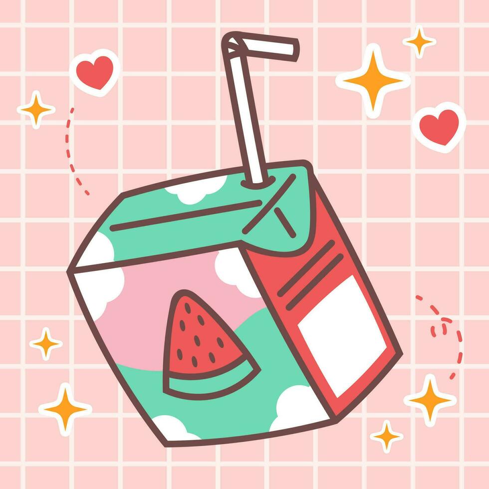 kawaii Essen Karikatur von Wassermelone Saft Box trinken Illustration. Vektor Symbol von süß japanisch Gekritzel Stil zum Kind Produkt, Aufkleber, Shirt, Hintergrund, Karte
