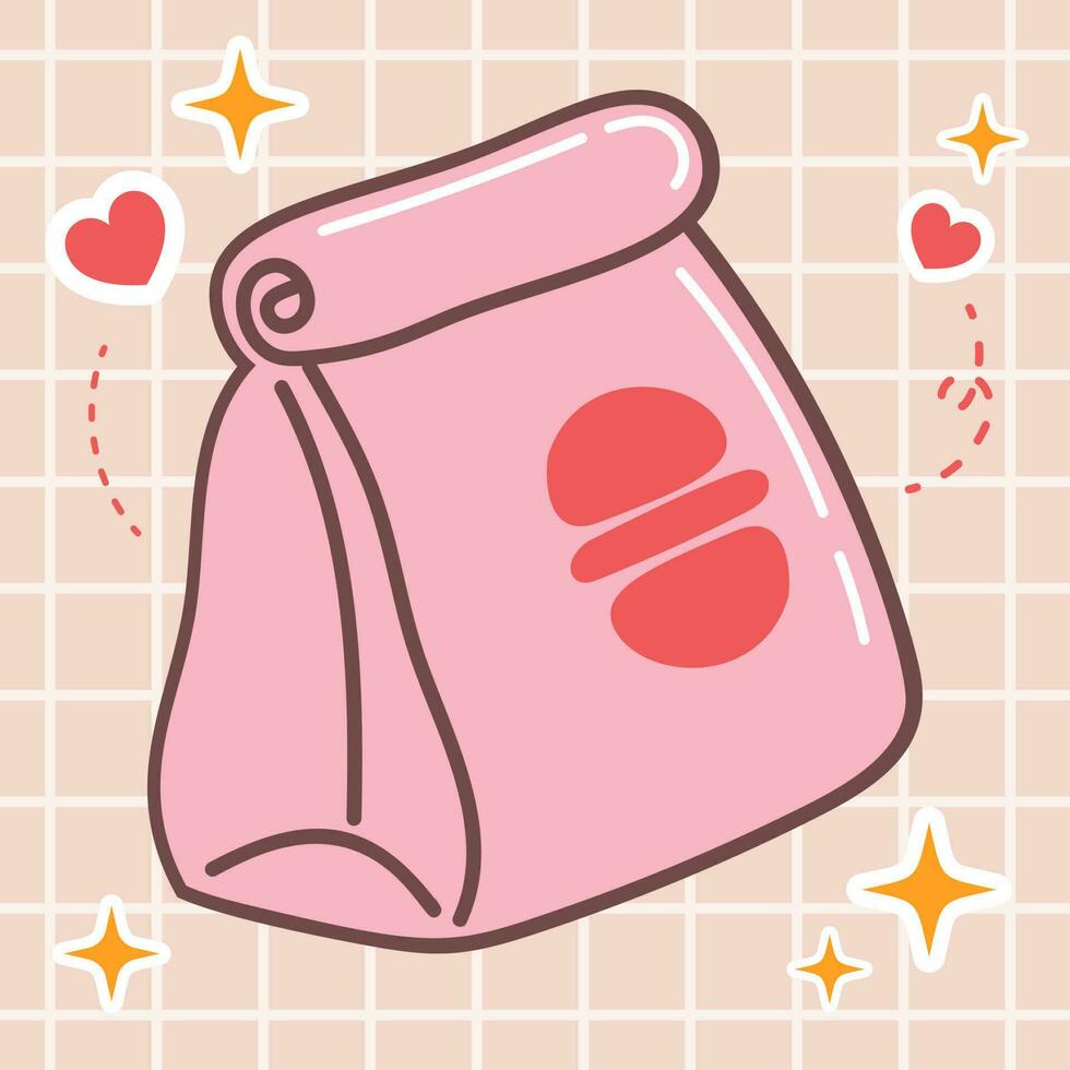 kawaii Essen Karikatur von schnell Essen Papier Tasche Illustration. Vektor Symbol von süß japanisch Gekritzel Stil zum Kind Produkt, Aufkleber, Shirt, Hintergrund, Karte