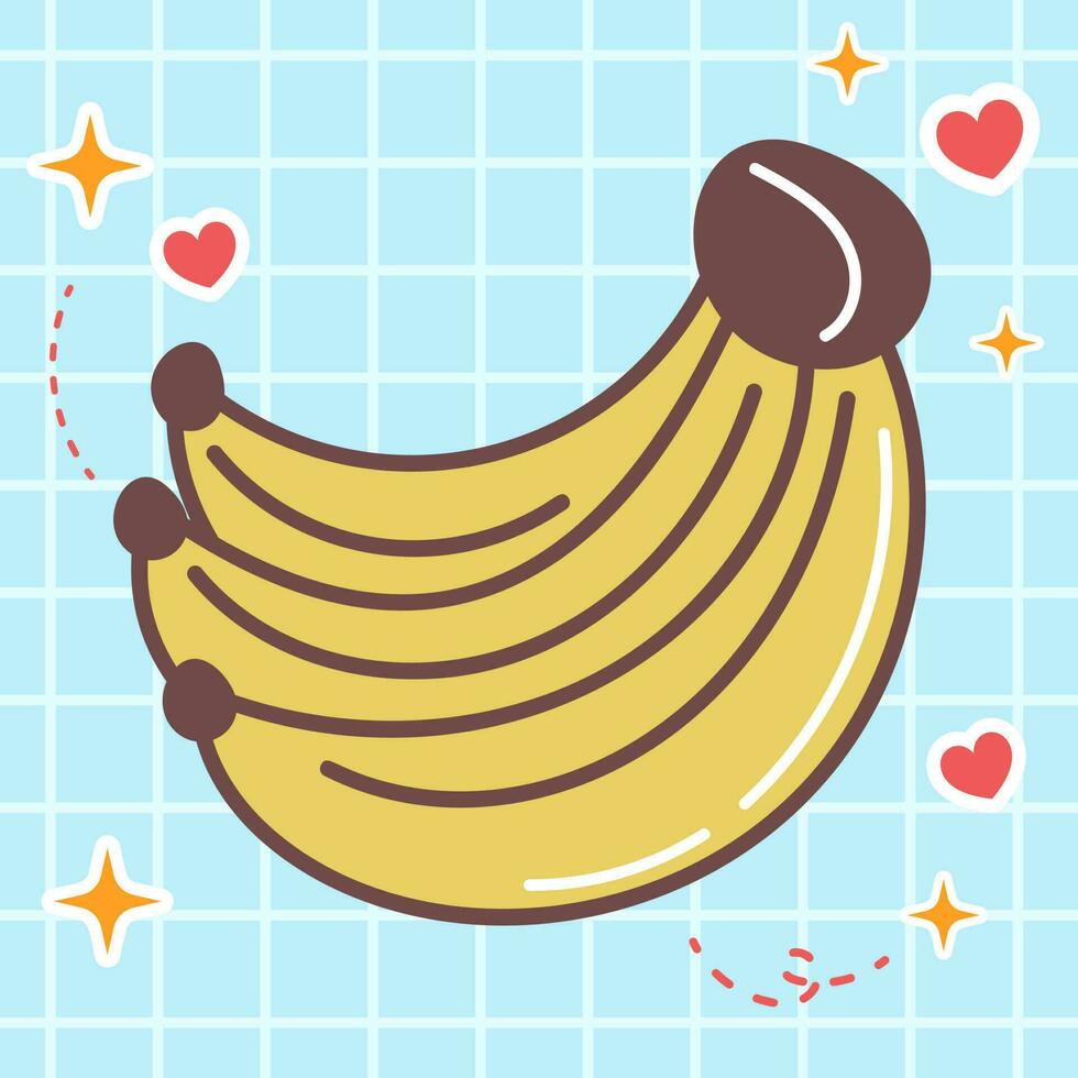 kawaii Essen Karikatur von Banane Obst Illustration. Vektor Symbol von süß japanisch Gekritzel Stil zum Kind Produkt, Aufkleber, Shirt, Hintergrund, Karte