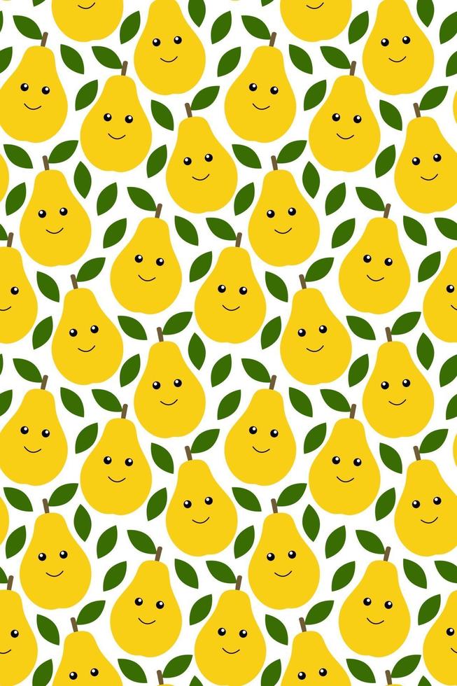 glückliche kawaii Früchte druckt für Kinder. niedliches nahtloses Muster mit Smiley-Birnen im Cartoon-Stil vektor