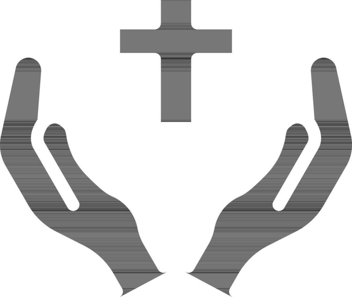 beten Hände mit Kreuz Symbol im Glyphe Stil. vektor