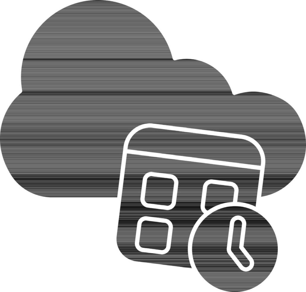 moln med tid förvaltning ikon i svart och vit Färg. vektor
