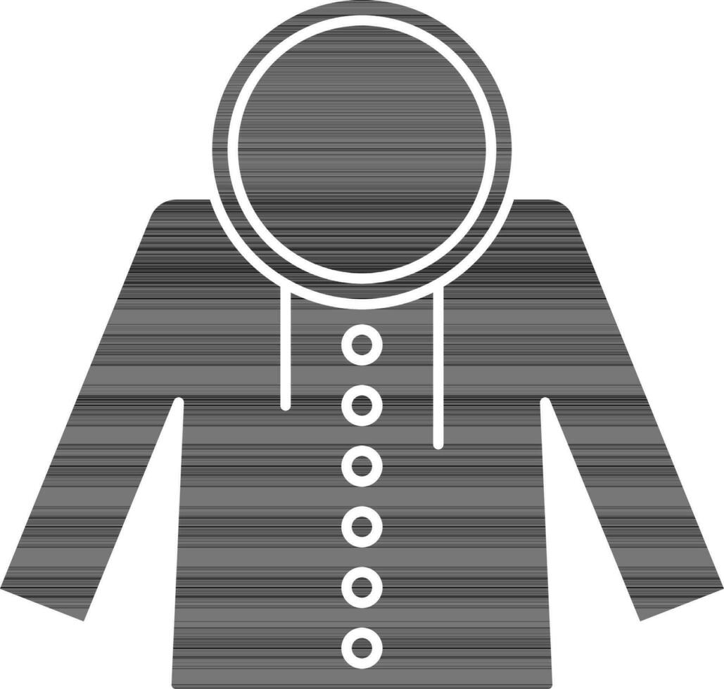 Kapuzenpullover oder Winter Jacke Symbol im schwarz und Weiß Farbe. vektor