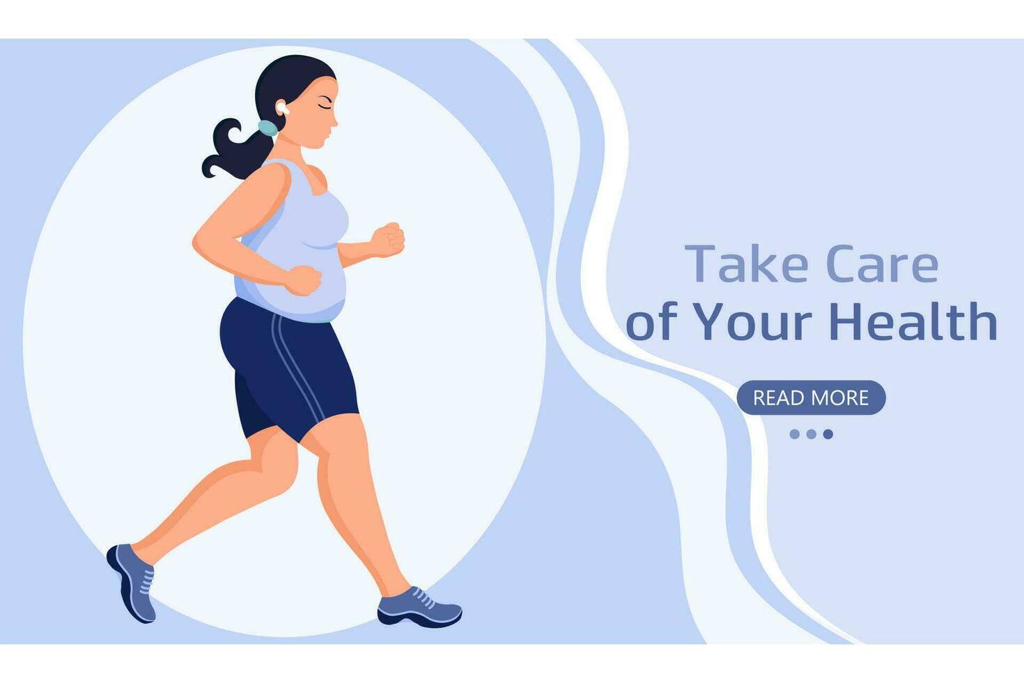 fett kvinna går i för sporter, friska livsstil baner. de begrepp av medicin och sjukvård. webb baner, landning sida, illustration, vektor