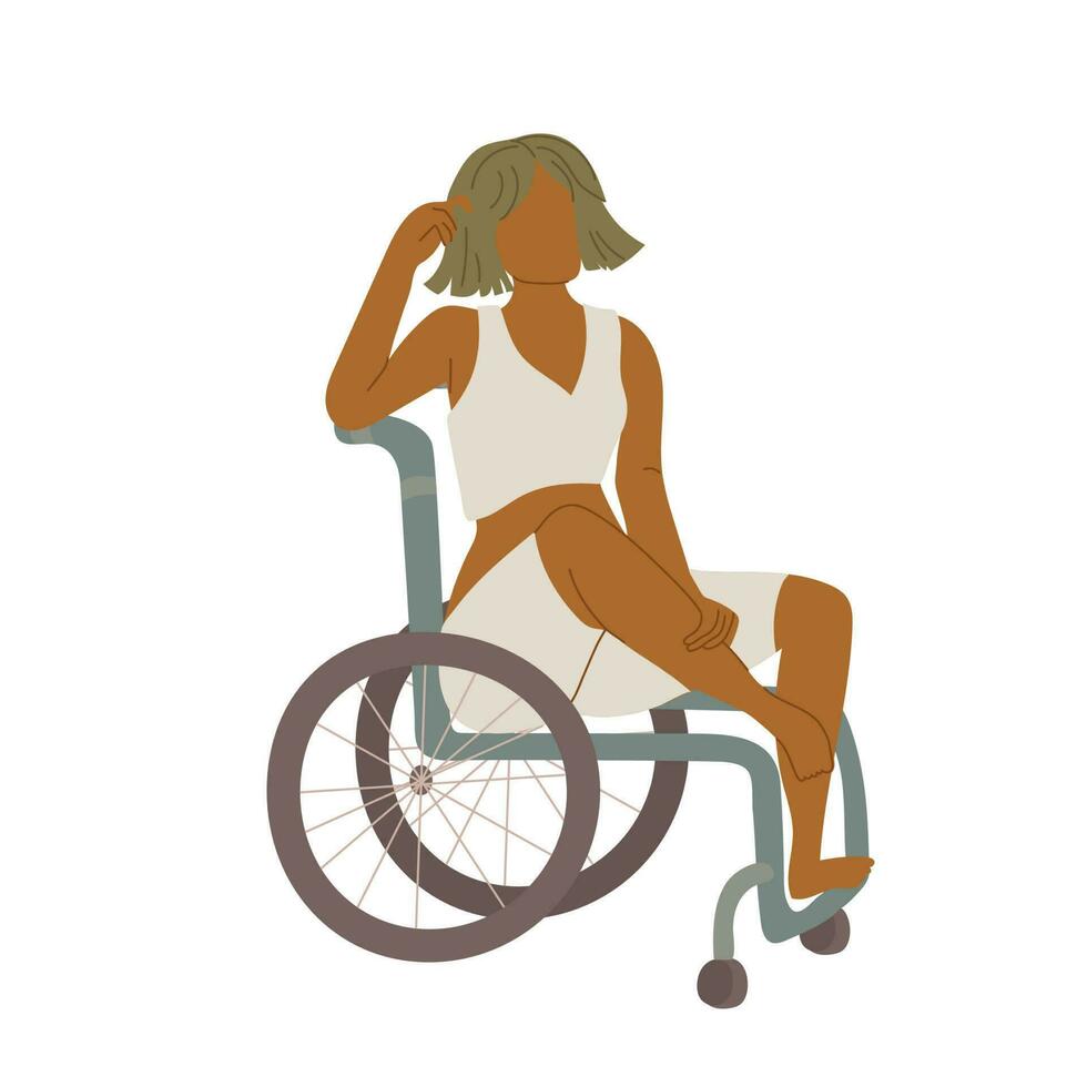kvinna Sammanträde i rullstol isolerat på vit bakgrund. vektor