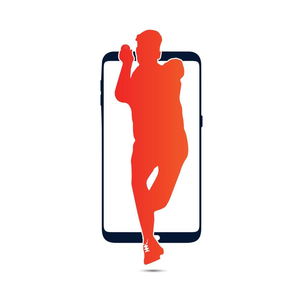 Kricket Bowling schnell Bowler mit gestalten von Handy, Mobiltelefon Telefon Vektor Illustration