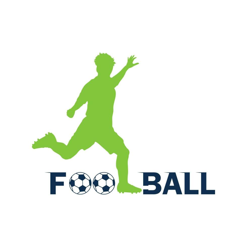 fotboll fotboll spelare man i verkan med kreativ text vit bakgrund. vektor illustration