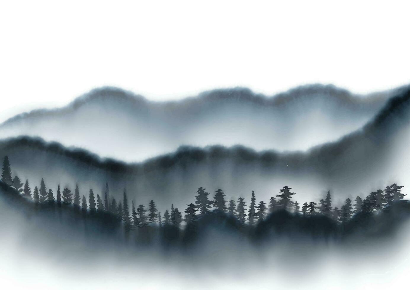 Hand gemalt japanisch Stil Berg und Baum Landschaft vektor