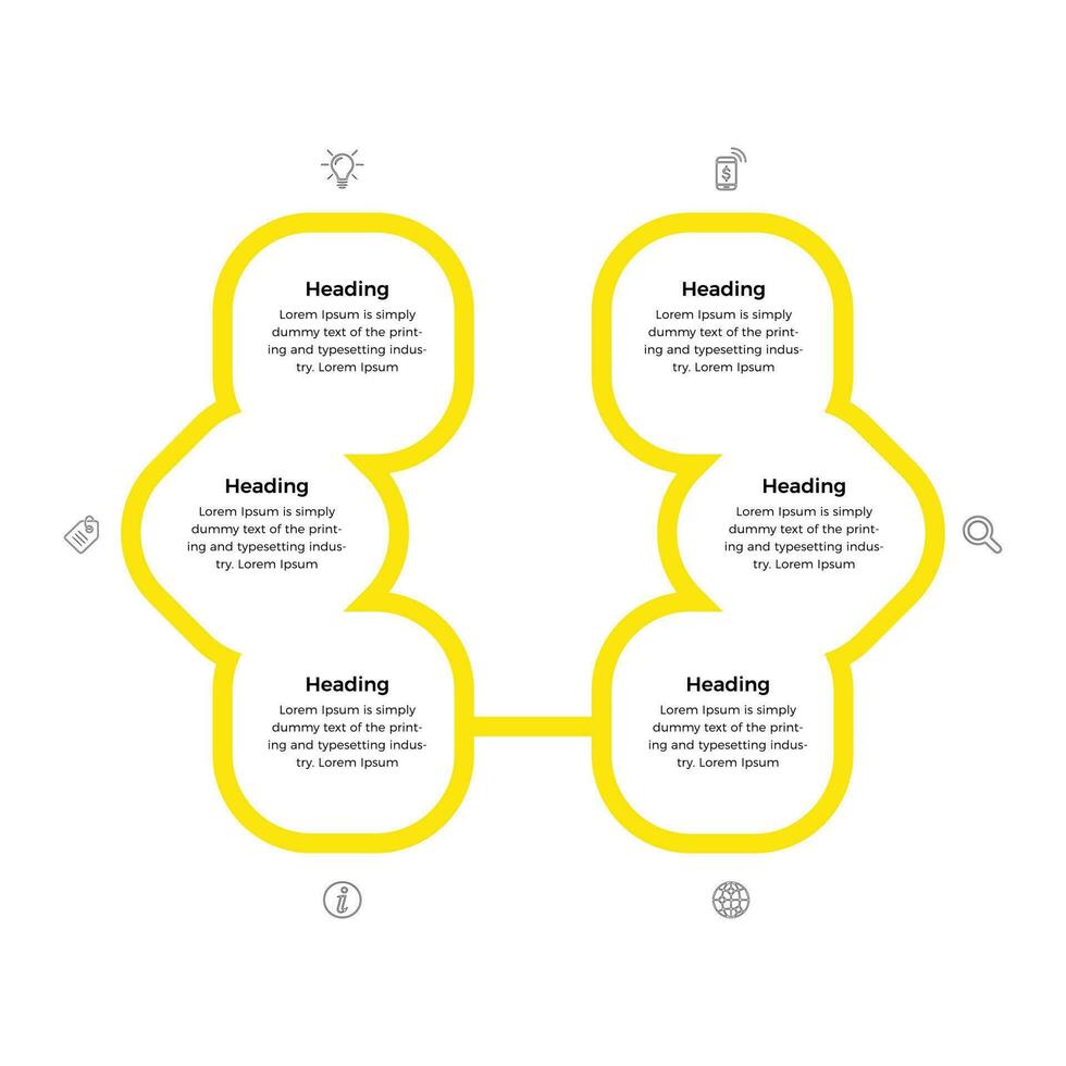 företag data visualisering. presentation företag infographic mall med 6 alternativ eller steg. kan vara Begagnade för bearbeta, presentationer, layout, baner, info Graf vektor