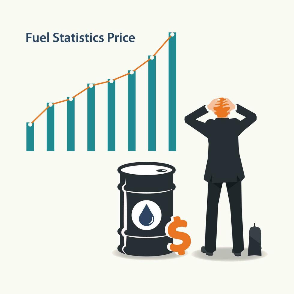 Geschäftsmann sieht aus beim Statistiken auf steigend Treibstoff Preise Vektor Illustration