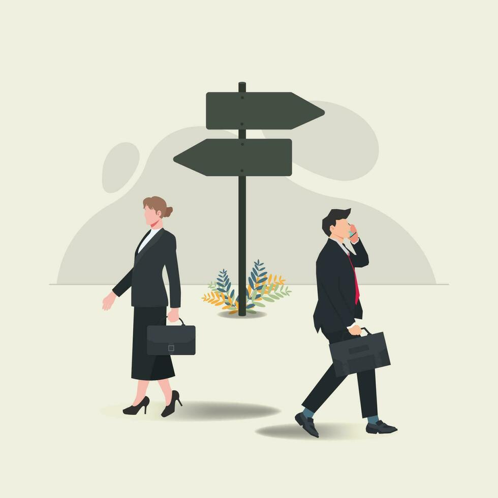 Geschäftsmann und Geschäftsfrau wählen anders Richtungen Design Vektor Illustration