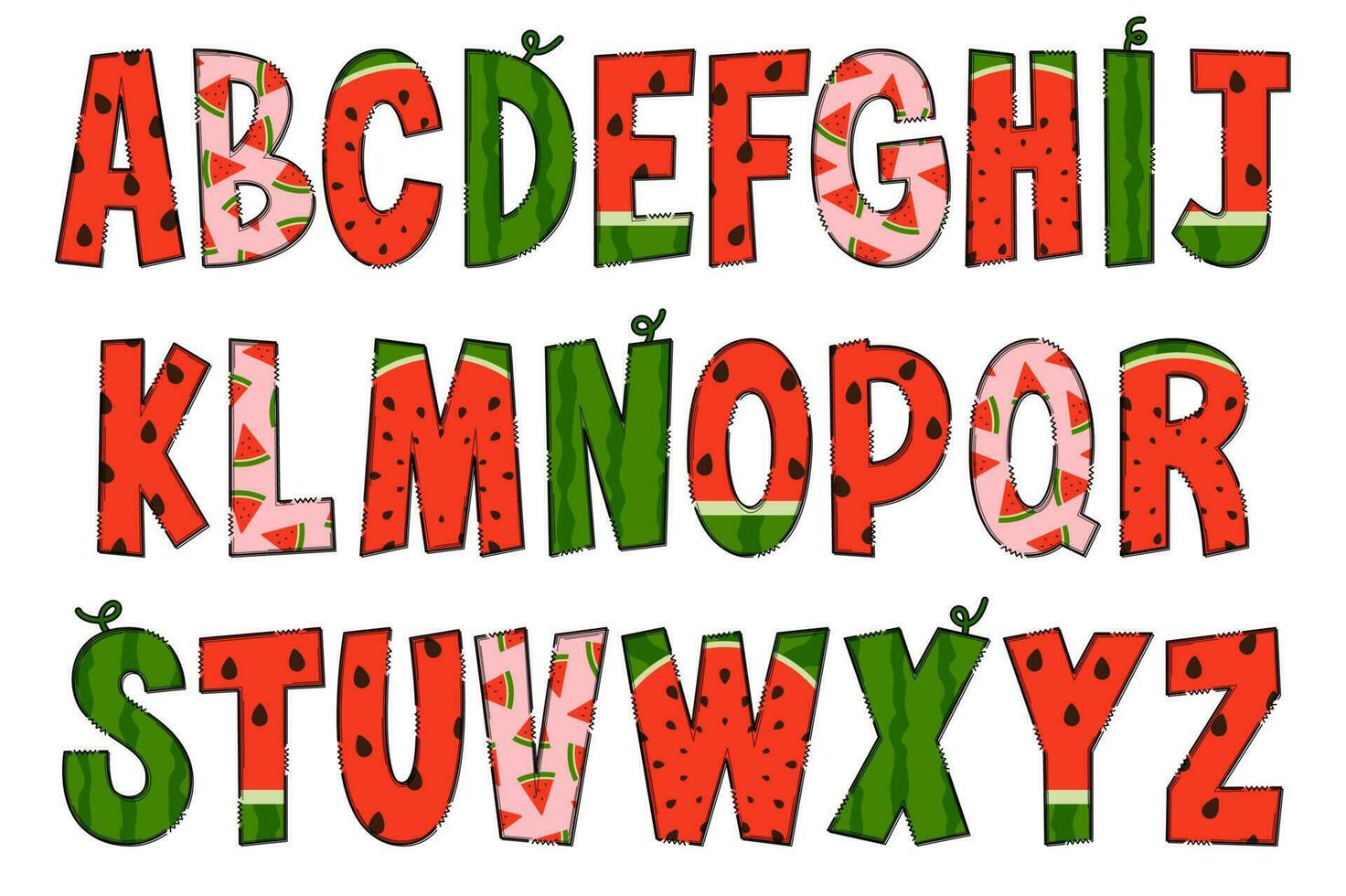 handgjord vattenmelon brev. Färg kreativ konst typografisk design vektor