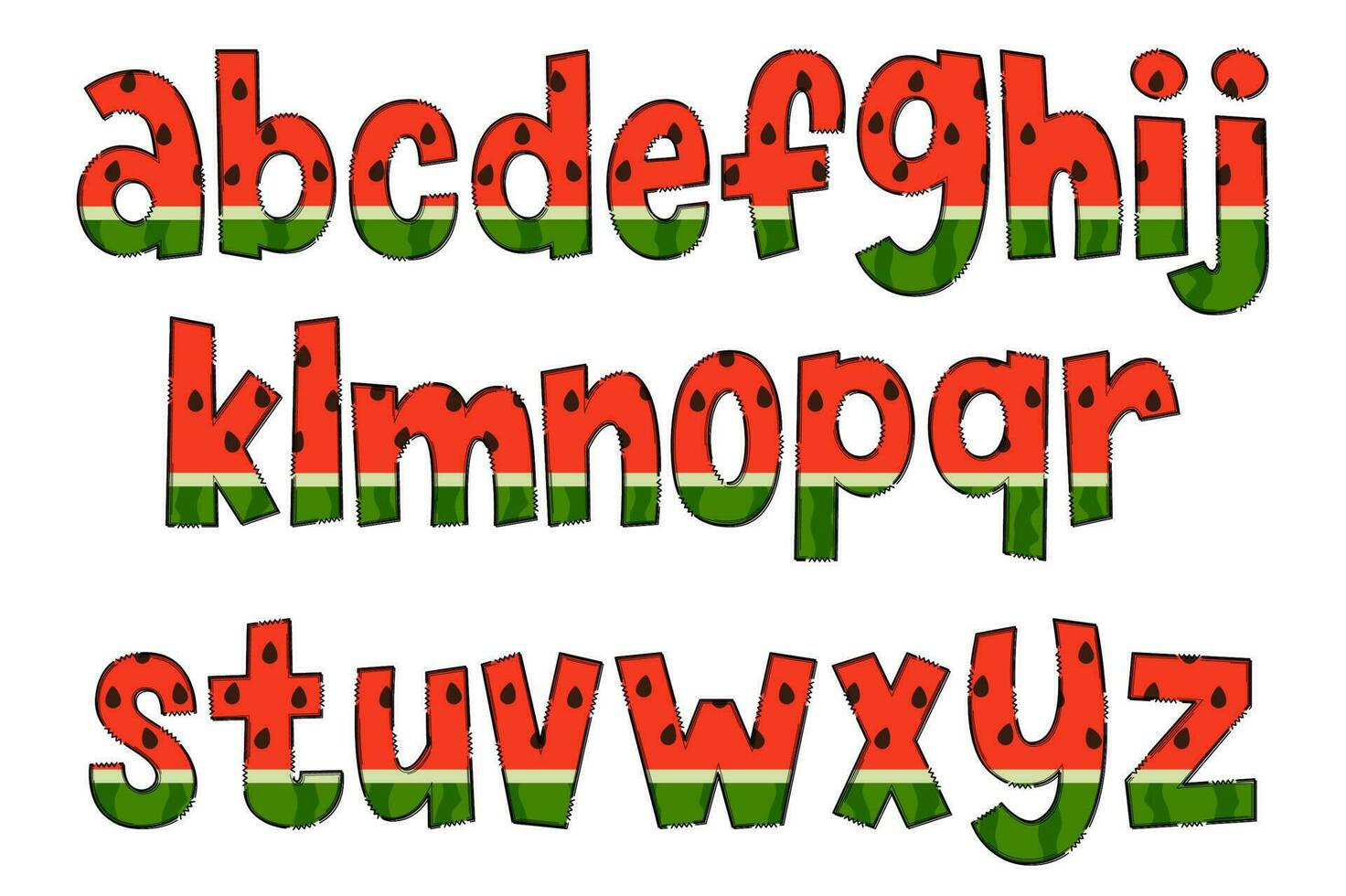handgjord vattenmelon brev. Färg kreativ konst typografisk design vektor