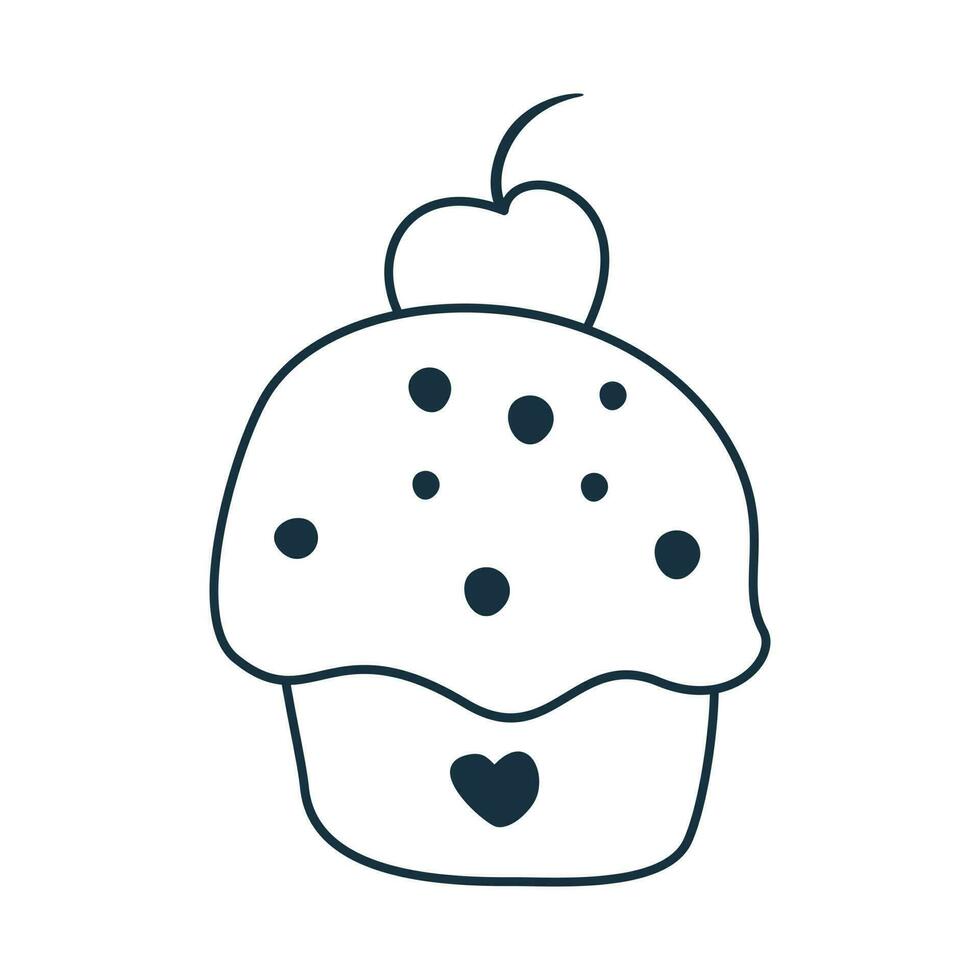 Tasse Kuchen und Apfel Kuchen. Hand gezeichnet Gekritzel Vektor Illustration