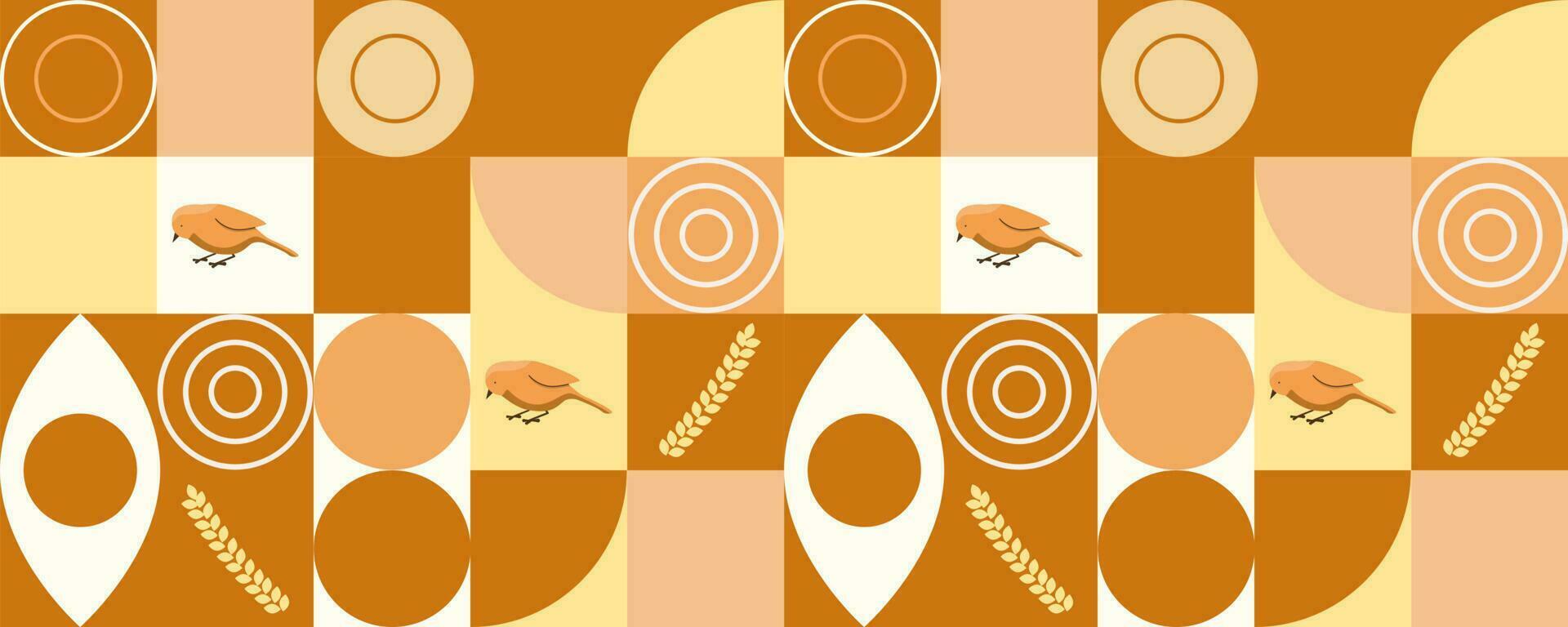 geometrisk mönster sömlös. orange Färg. fågel, cirklar, rektanglar, halvcirkel. vektor illustration