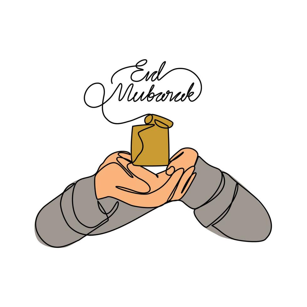 ett kontinuerlig linje teckning av en symbol för ger en gåva för eid mubarak. eid mubarak och ramadan kareem design begrepp med enkel linjär stil. eid mubarak vektor design begrepp.