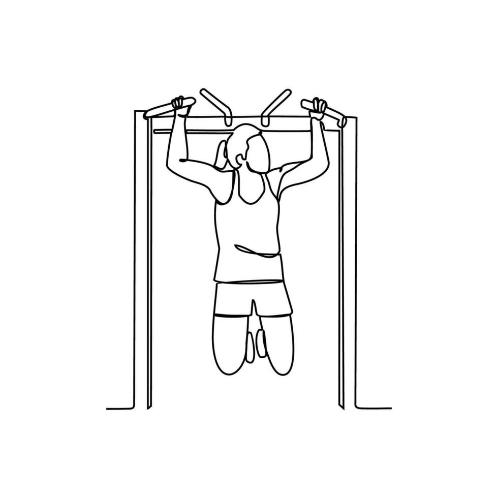 einer kontinuierlich Linie Zeichnung von ein Menschen mit Gymnastik- Aktivität. Gymnastik- Konzept Illustration im einfach linear Stil. Fitness Design Konzept Vektor Illustration